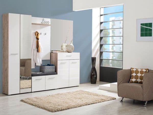 Myra White Gloss And Oak Effect Mirrored Narrow Wardrobe — alternate product view