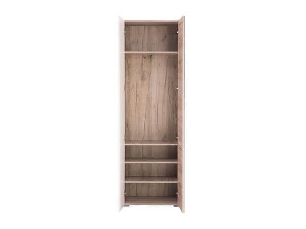 Myra White Gloss And Oak Effect Mirrored Narrow Wardrobe — angled product view