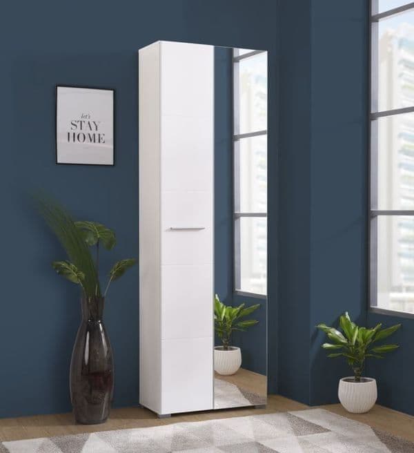 Myra White Mirrored Narrow Wardrobe — main product view