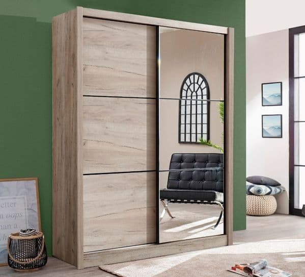 Navara Oak Effect Sliding Door Wardrobe 166cm — angled product view