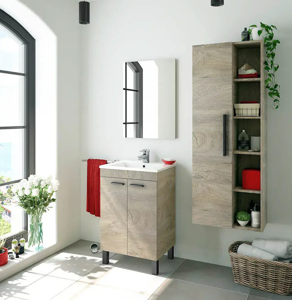 Neves Oak Effect Bathroom Vanity Storage Wall Mounted Cupboard