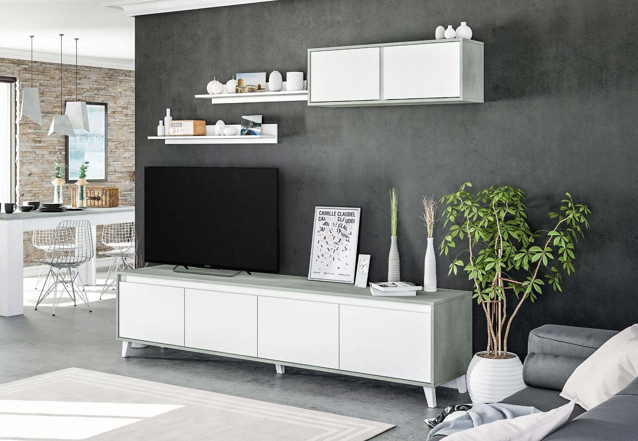 Nocca Grey and White TV Cabinet