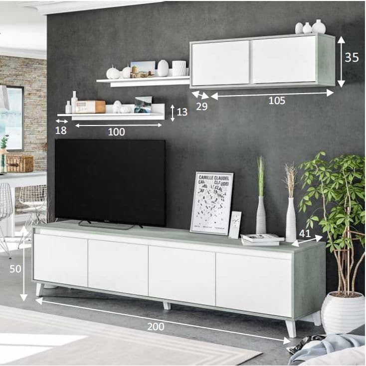 Nocca Grey and White TV Cabinet