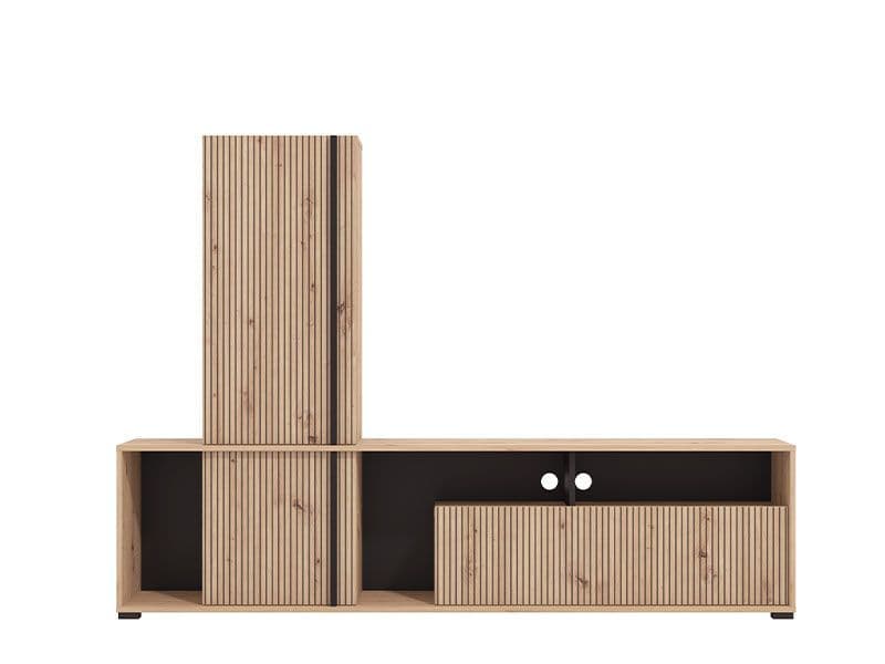 Norrvik Artisan Oak Effect Slatted TV Entertainment Unit — side product view