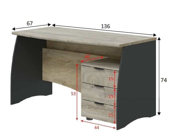 Oris Oak and Grey Large Desk With Drawers