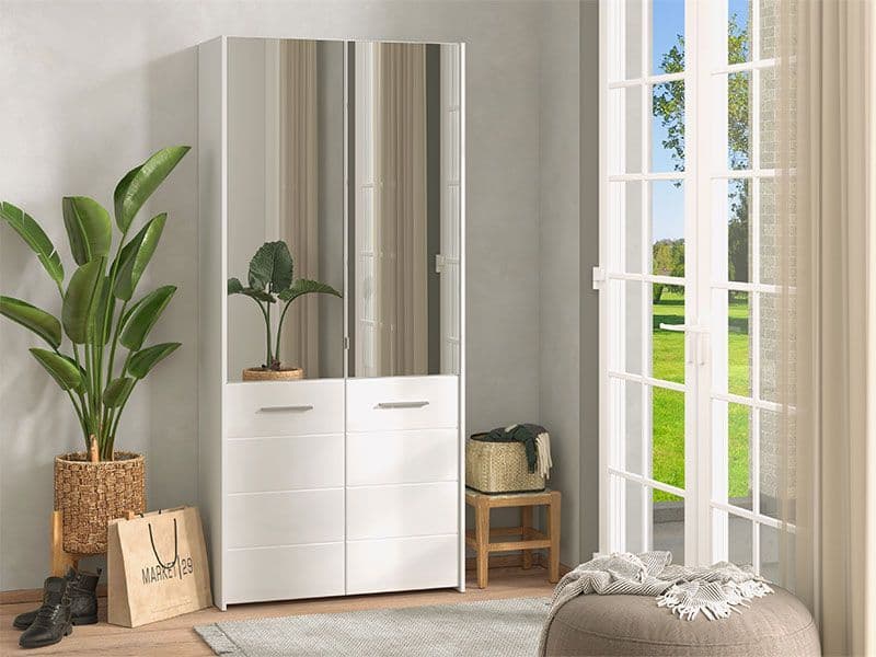Osaka White Mirrored Large 50 Pair Shoe Cabinet Cupboard