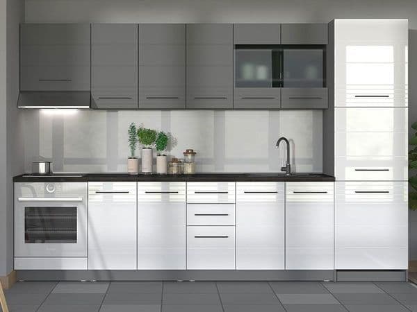 Pedro White Gloss and Grey Kitchen Units