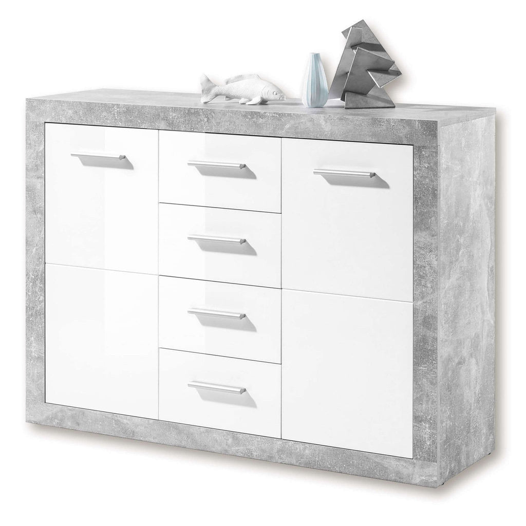 Pietra 117cm Grey and White Gloss 2 Door 4 Drawer Sideboard