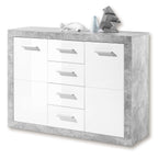 Pietra 117cm Grey and White Gloss 2 Door 4 Drawer Sideboard