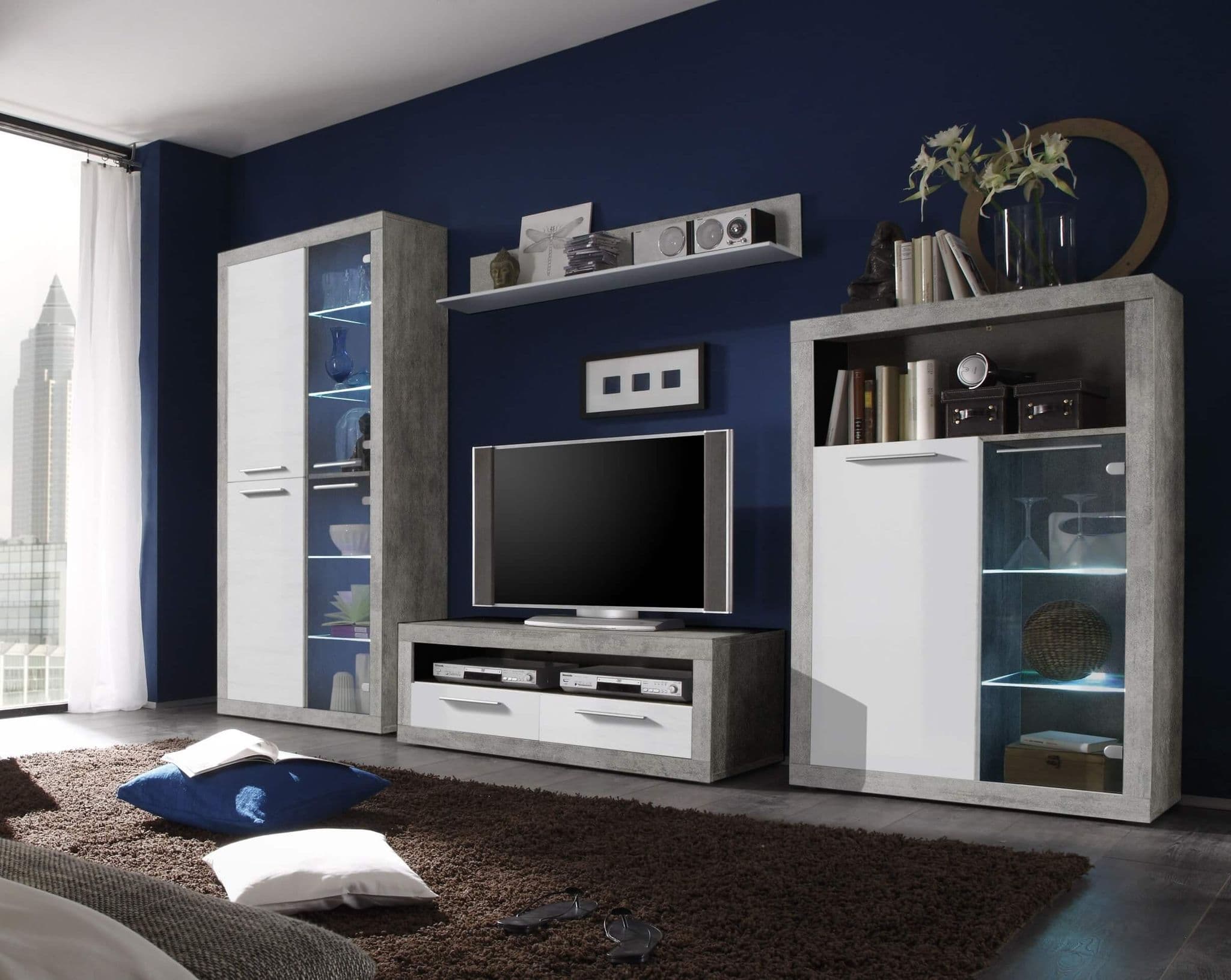 Pietra Large TV Cabinet Grey and White Gloss