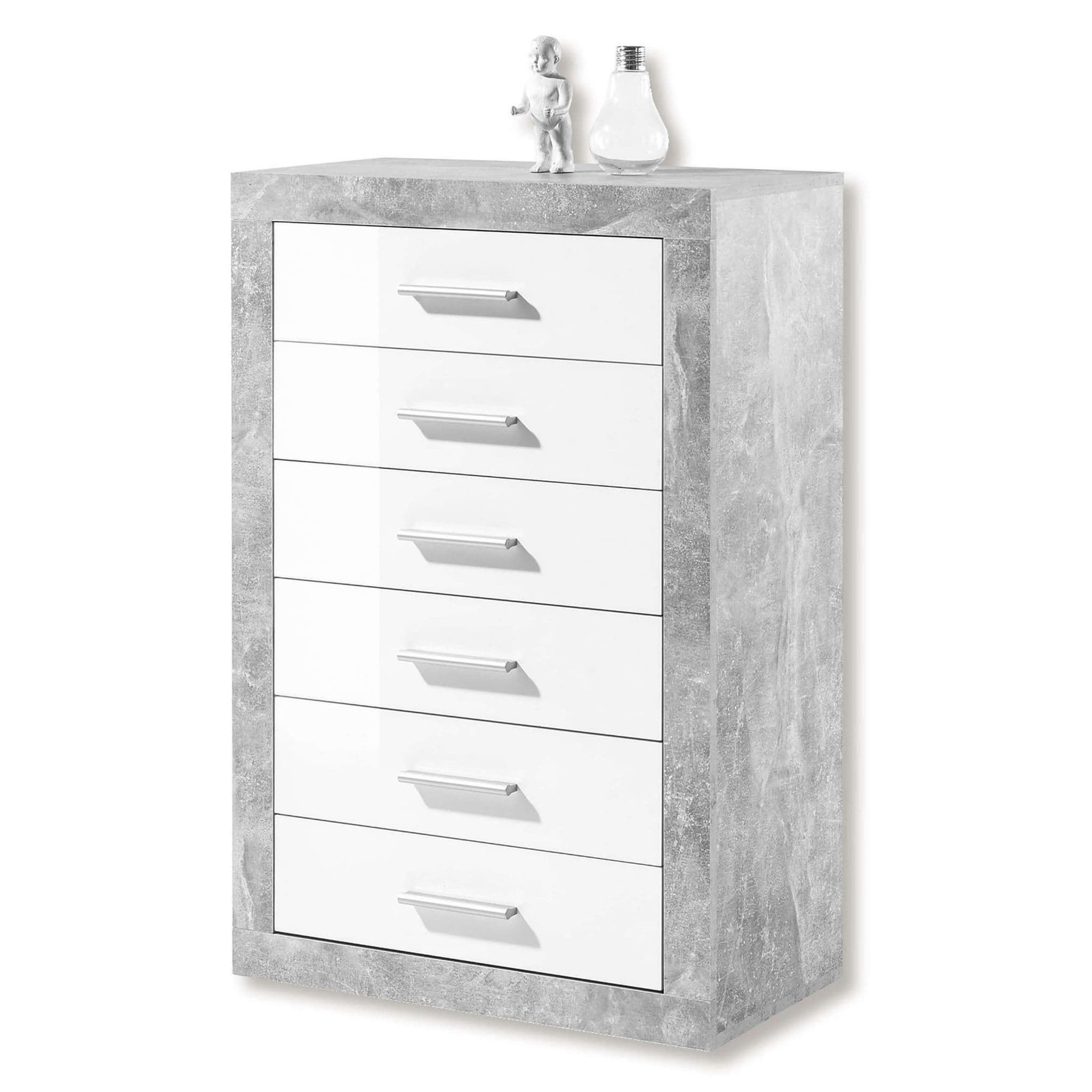 Pietra Grey and White Gloss 6 Drawer Tallboy Chest