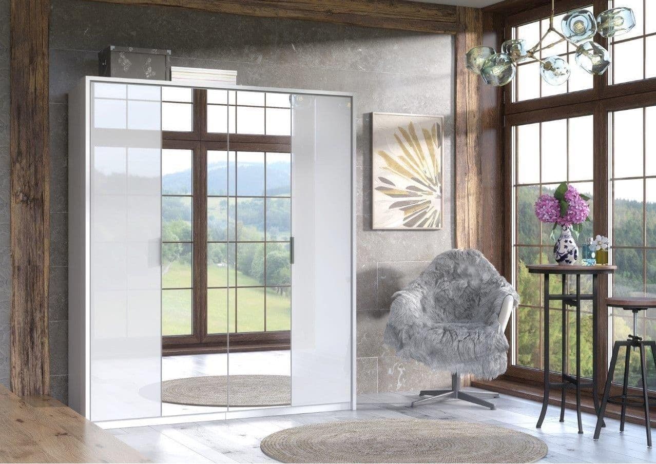 Rado 4 Door White High Gloss Mirrored Wardrobe