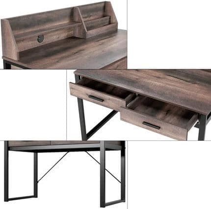Reusch Dark Walnut Effect Writing Study Desk with Drawers and Hutch