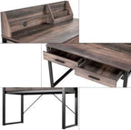 Reusch Dark Walnut Effect Writing Study Desk with Drawers and Hutch