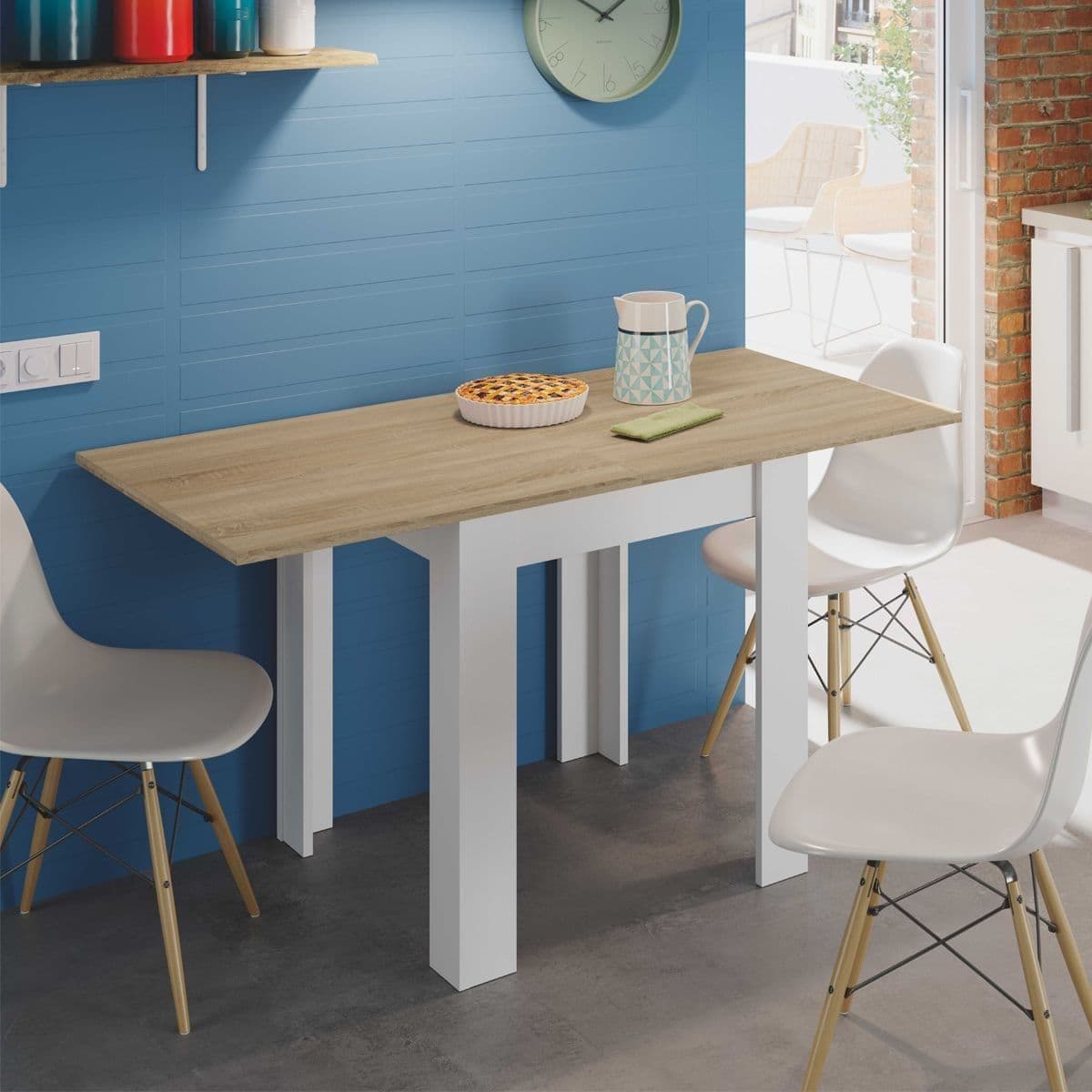 Riccardo White And Light Oak Effect Small Extending Dining Table