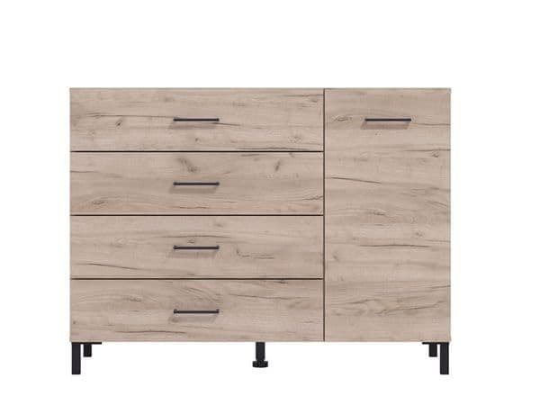 Romero Oak Effect 1 Door 4 Drawer Sideboard Storage Unit — angled product view