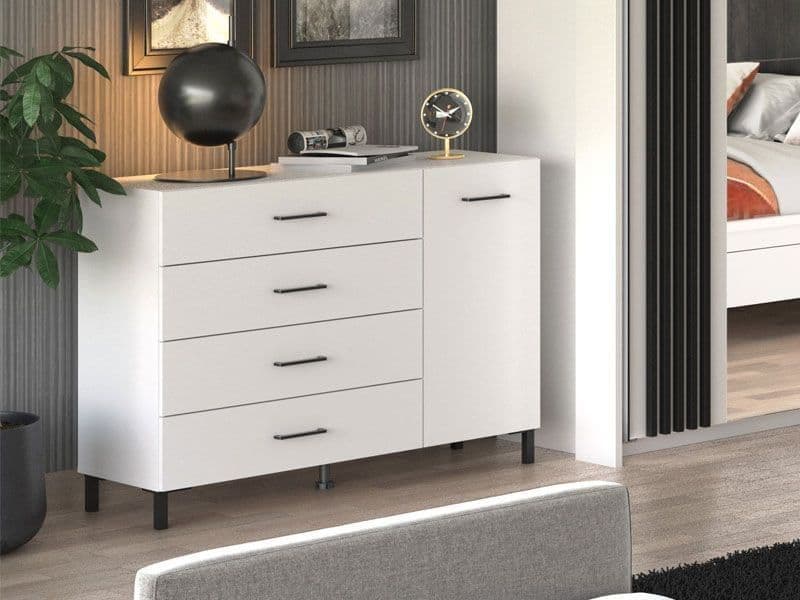 Romero White 1 Door 4 Drawer Sideboard Storage Unit
