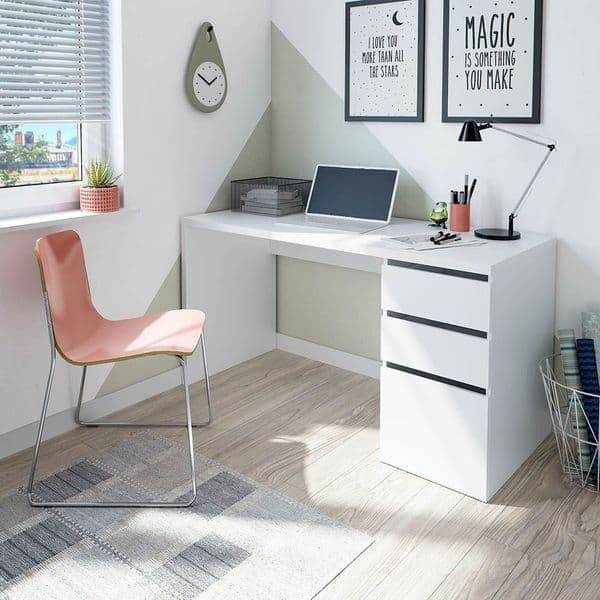Sacramento Arctic White Office Desk with Cupboard and Drawers