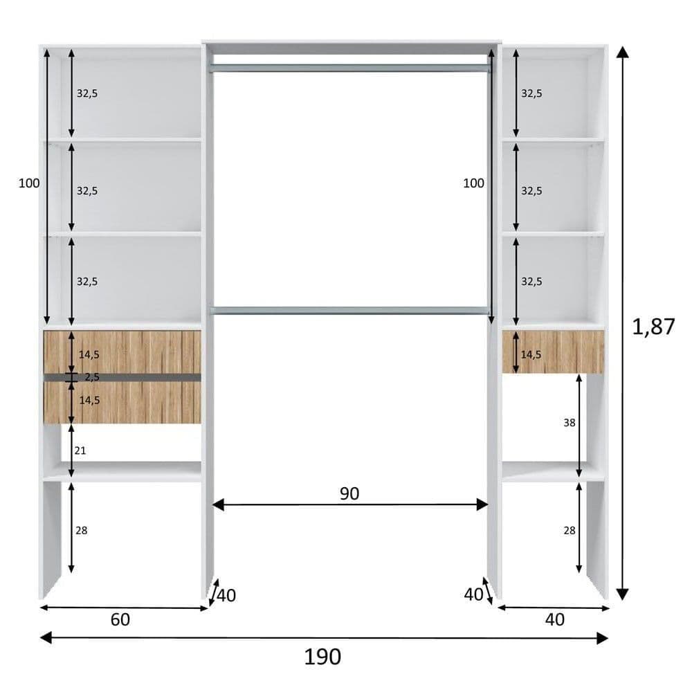 Salvador Natural Oak Effect and White Open Door Wardrobe With Shelves And Rail