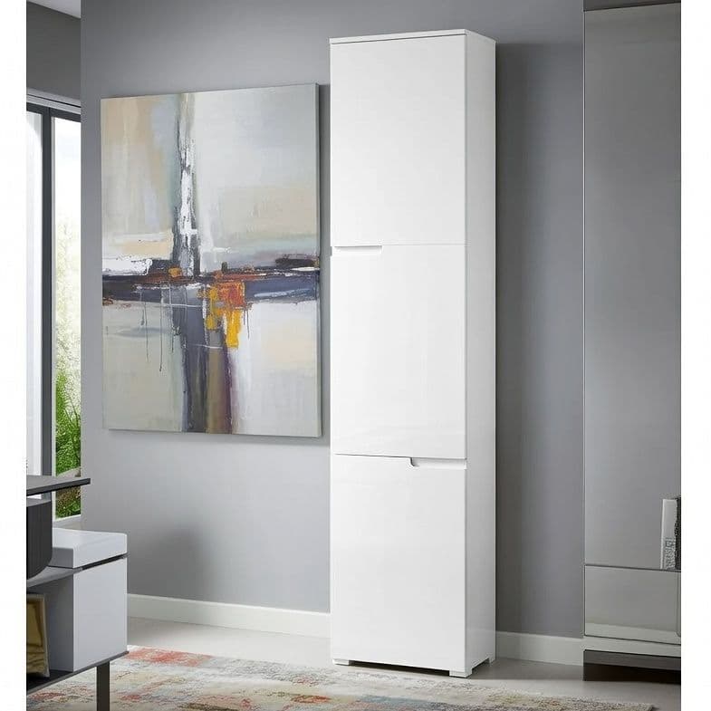 Santino Tall Narrow Bookcase with White Gloss Doors — product view