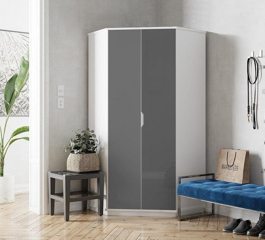 Santino High Gloss Grey And White Corner Wardrobe