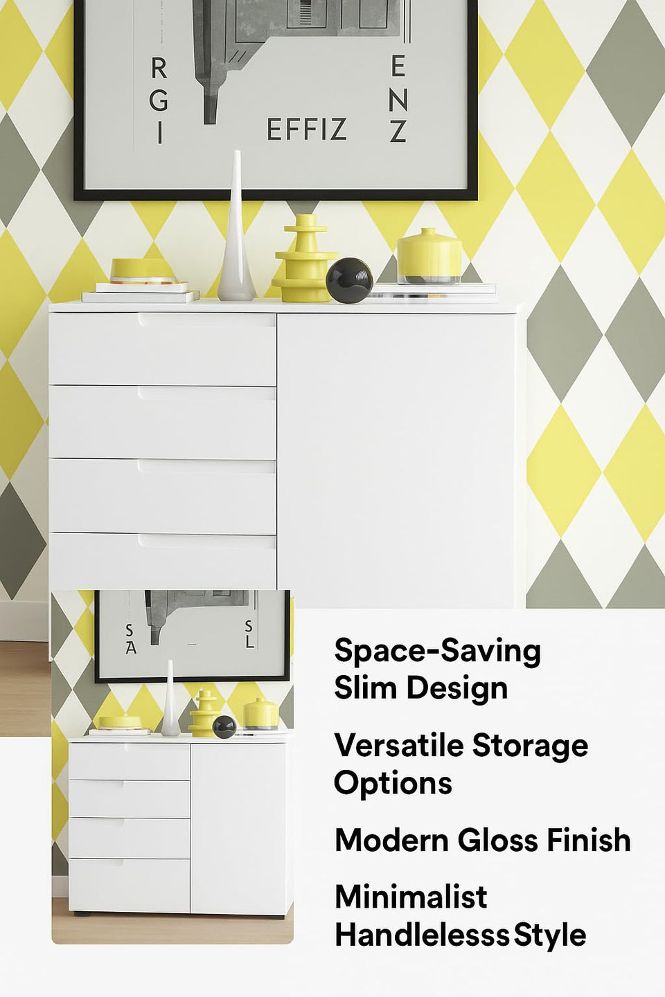 Santino White High Gloss Narrow Sideboard — lifestyle view