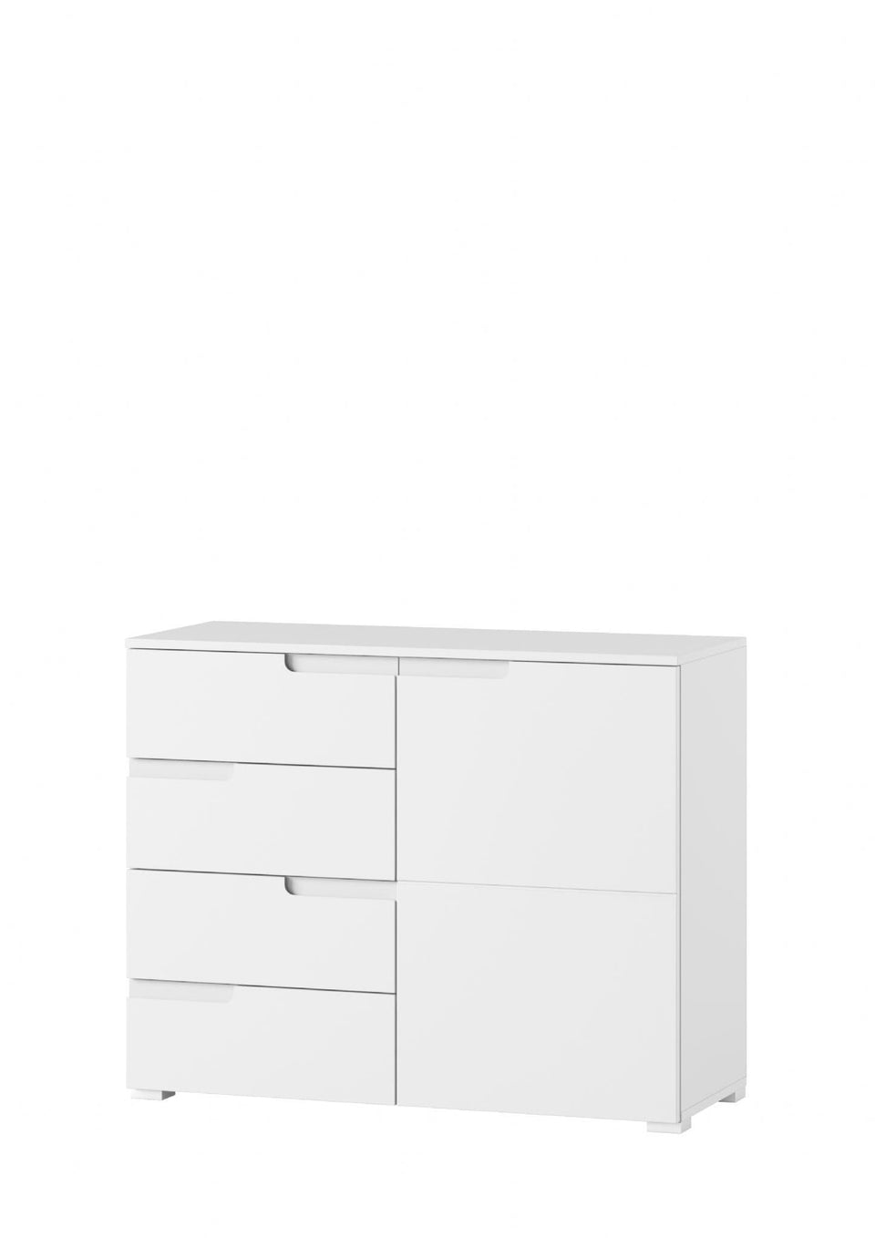 Santino White High Gloss Narrow Sideboard — open storage view