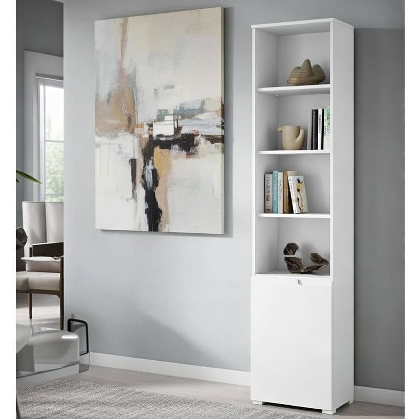 Santino Tall Narrow Bookcase with White Gloss Door — main product view