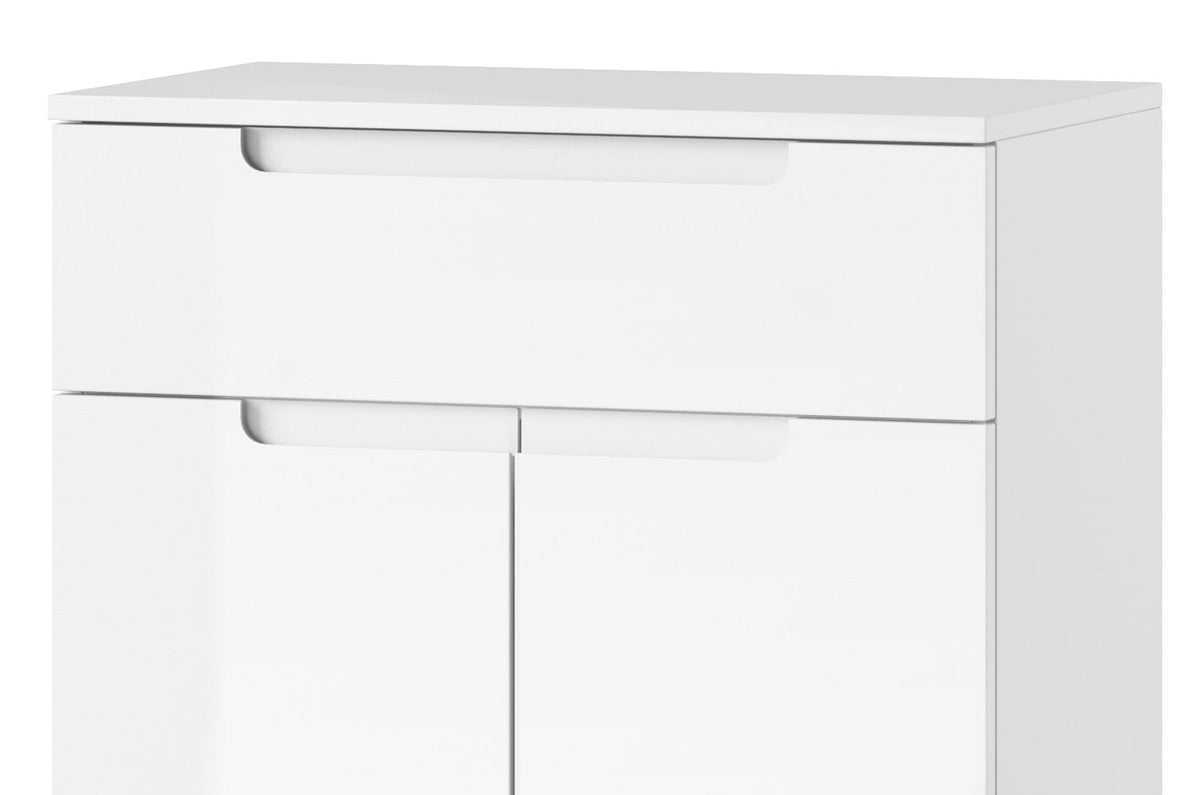 Santino White High Gloss Tall Sideboard — drawer and top detail
