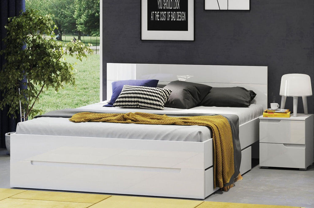 Santino White Gloss 2 Drawer Bedside Table — lifestyle view