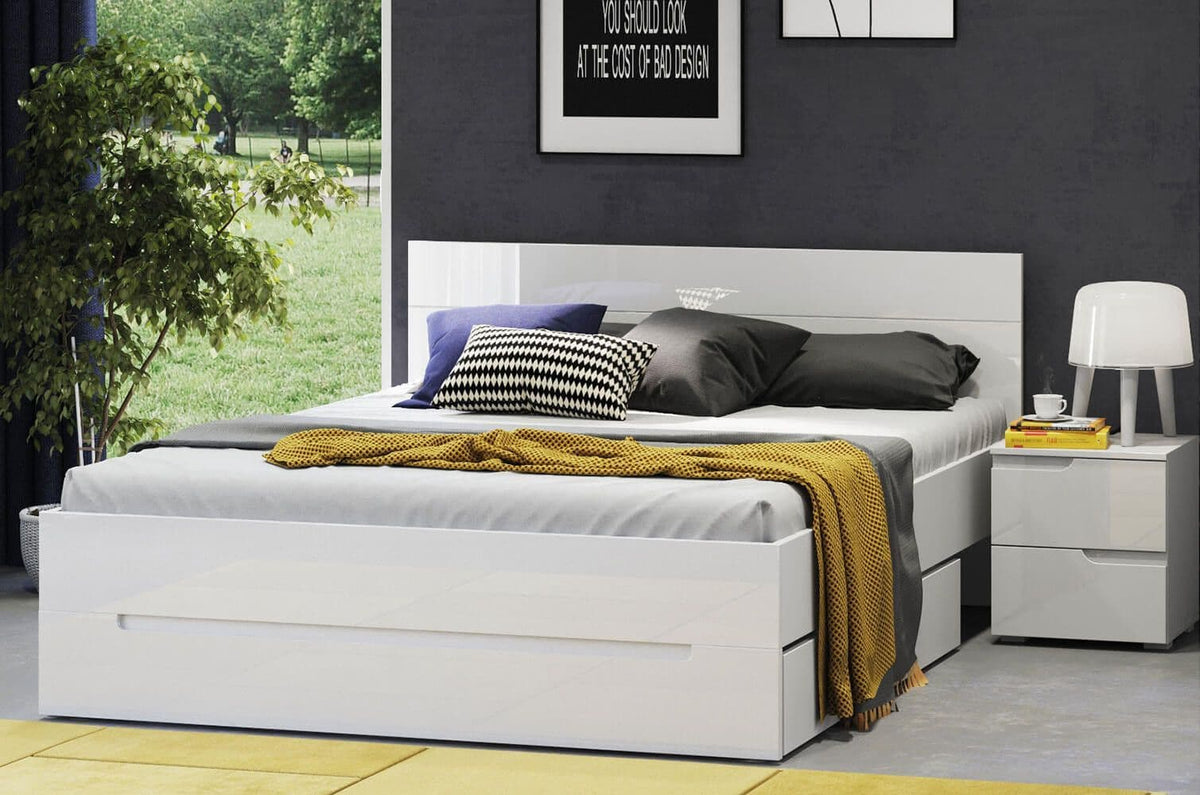 Santino White Gloss 2 Drawer Bedside Table — lifestyle view