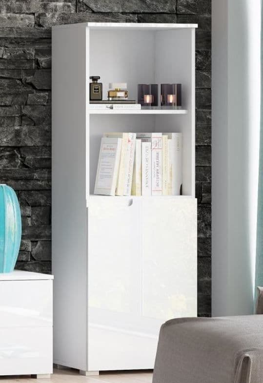 Santino White Gloss Short Narrow Bookcase — side product view