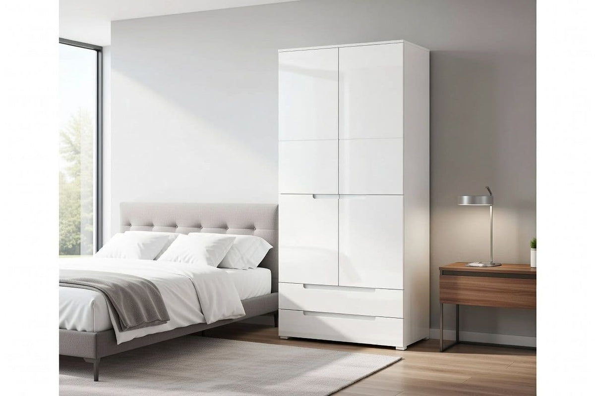 Santino White High Gloss 2 Door 2 Drawer Wardrobe — side product view