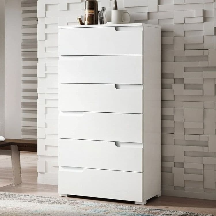 Santino White High Gloss Tall 6 Drawer Chest of Drawers