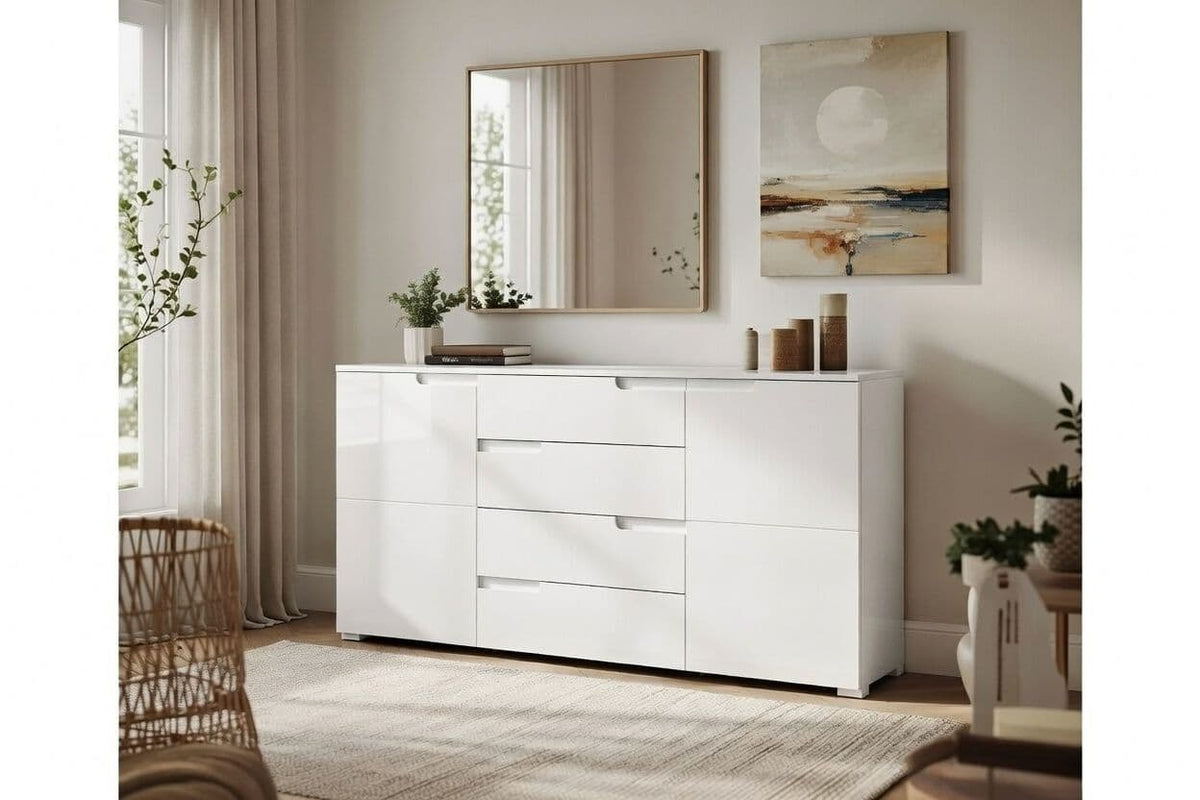 Santino White High Gloss Wide Sideboard — side product view
