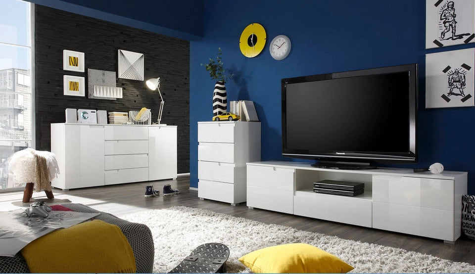 Santino White High Gloss Wide Sideboard — matching furniture room setting