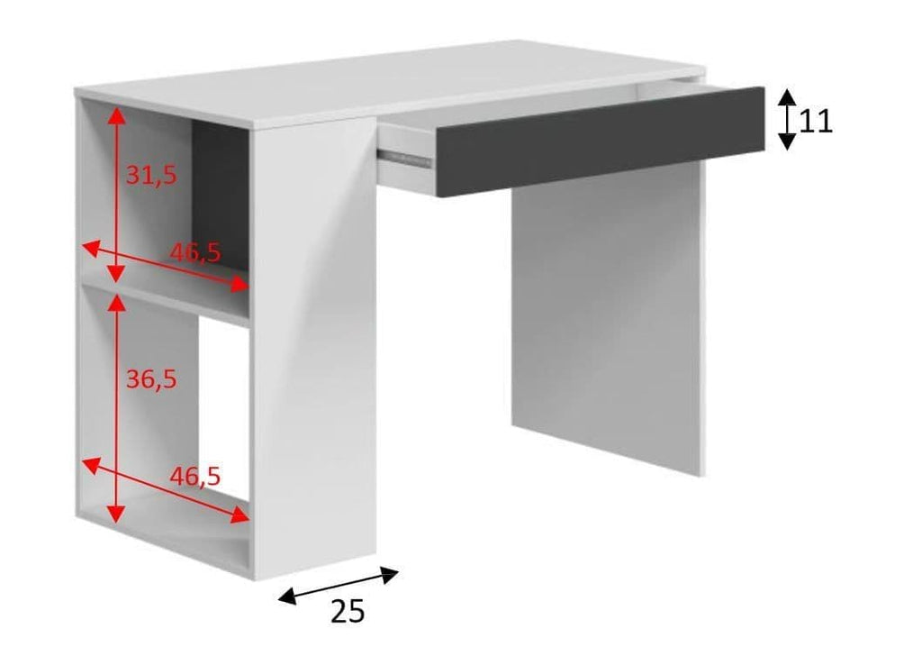 Sesko Grey and White Desk with Drawer and Shelves