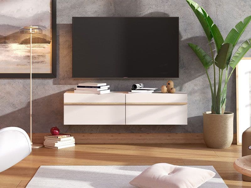 Seura Cashmere And Oak Effect Wall Mounted Floating Wide TV Unit