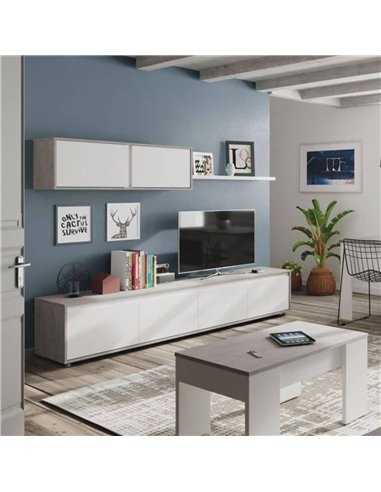 Simons Concrete Grey And White TV Entertainment Cabinet — living room lifestyle view