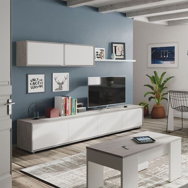 Simons Concrete Grey And White TV Entertainment Cabinet — angled product view