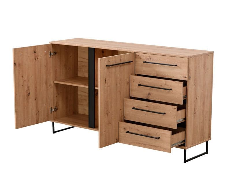 Sorrento Oak Effect 2 Door 4 Drawer Sideboard — angled product view