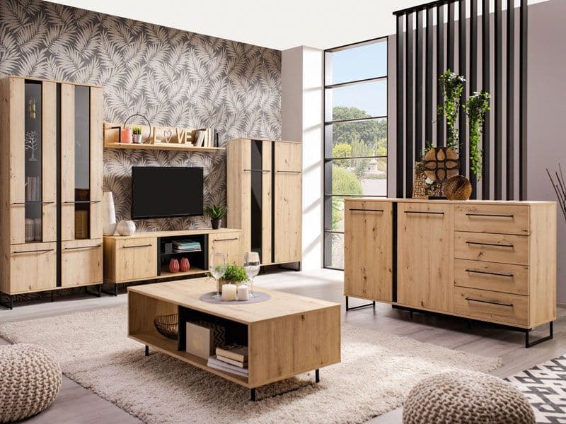 Sorrento Oak Effect 2 Door 4 Drawer Sideboard — side product view