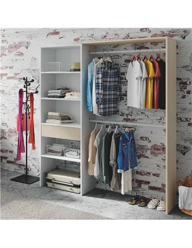 Torres Oak and White Open Door Wardrobe With Shelves And Rail — bedroom lifestyle view