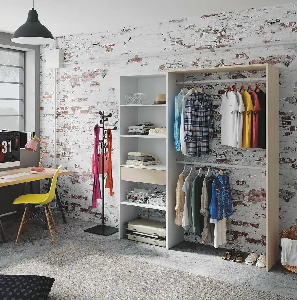 Torres Oak and White Open Door Wardrobe With Shelves And Rail