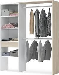 Torres Oak and White Open Door Wardrobe With Shelves And Rail