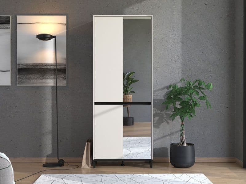 Toshiro Cashmere Taupe Half Mirrored 40 Pair Tall Shoe Cabinet Cupboard