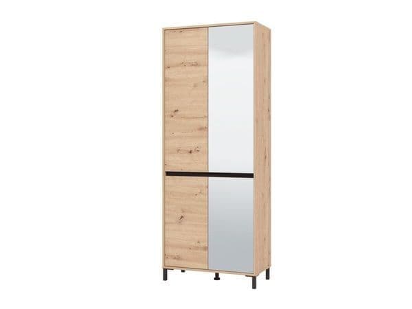 Toshiro Oak Effect Half Mirrored 40 Pair Tall Shoe Cabinet Cupboard