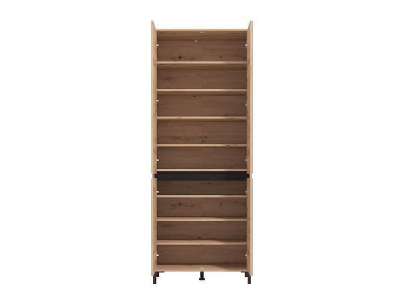 Toshiro Oak Effect Half Mirrored 40 Pair Tall Shoe Cabinet Cupboard