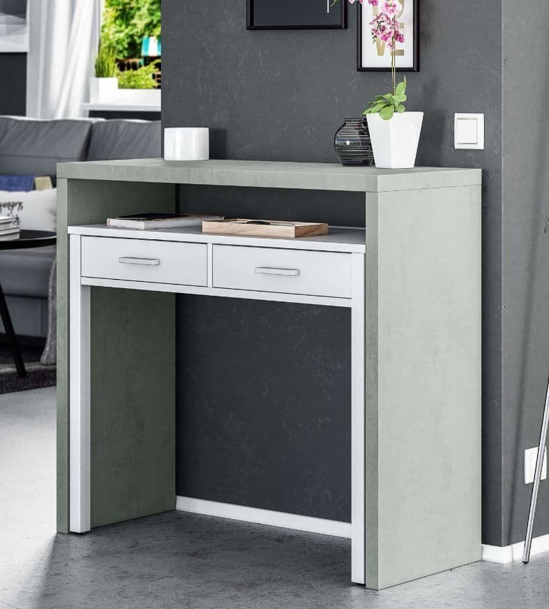 Turin Arctic Concrete Grey And White Desk/Dressing Table or Console Table