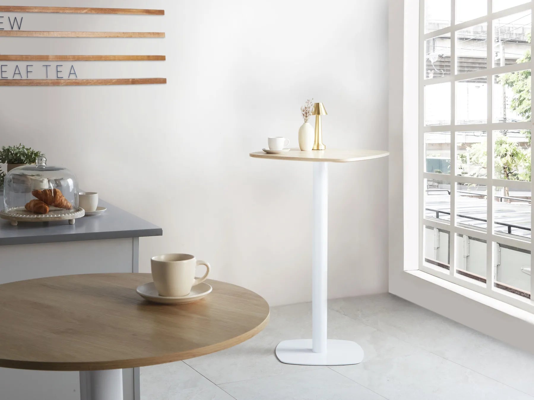 Bar Table MORELLA Light Brown/ White 60 cm 60 cm